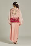 Shop_Anamika Khanna_Pink Silk Sequins, Beads, Tassels Floral Embroidered Overlay Draped Skirt Set_at_Aza_Fashions