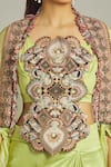 Buy_Anamika Khanna_Green Organza Embroidered Thread Cape Open Work Draped Skirt Set _Online_at_Aza_Fashions