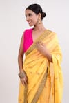 Buy_Monika Mathuria Datta_Yellow Cotton Silk Embroidered Thread Floral Blossom Woven Saree With Blouse _at_Aza_Fashions