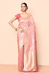 Buy_Nazaakat by Samara Singh_Pink Saree Banarasi Silk Woven Floral Zari Work With Running Blouse_at_Aza_Fashions
