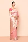 Buy_Nazaakat by Samara Singh_Pink Saree Banarasi Silk Woven Floral Zari Work With Running Blouse_Online_at_Aza_Fashions