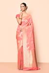 Buy_Nazaakat by Samara Singh_Pink Saree Banarasi Silk Woven Floral Motif Work With Running Blouse_at_Aza_Fashions