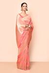 Buy_Nazaakat by Samara Singh_Pink Saree Banarasi Silk Woven Floral Motif Work With Running Blouse_Online_at_Aza_Fashions