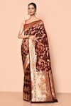 Buy_Nazaakat by Samara Singh_Maroon Banarasi Silk Minedar Flower Blossom Pattern Saree With Running Blouse_at_Aza_Fashions