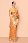 Buy_Nazaakat by Samara Singh_Yellow Banarasi Silk Minedar Woven Floret Pattern Saree With Running Blouse_Online_at_Aza_Fashions