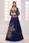 Shop_Masumi Mewawalla x AZA_Blue Mashru Embroidered Sequin Square Neck Floral Lehenga Set _Online