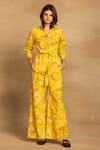Buy Reena Sharma Yellow 100% Cotton Twill Printed Floral Collar Sara Shirt With Straight Pant at Aza Fashions Buy_Reena Sharma_Yellow 100% Cotton Twill Printed Floral Collar Sara Shirt With Straight Pant_at_Aza_Fashions