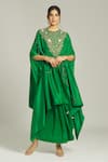 Anamika Khanna_Emerald Green Silk Embroidered Beads Round Pearl Embellished Cape With Skirt _at_Aza_Fashions