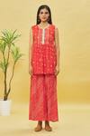 Samyukta Singhania_Orange Rayon Bandhani Print Kurta Sharara Set_Online_at_Aza_Fashions