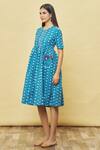 Buy_Samyukta Singhania_Blue Cotton Blend Chevron Print Dress_Online_at_Aza_Fashions