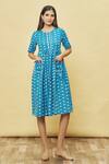 Shop_Samyukta Singhania_Blue Cotton Blend Chevron Print Dress_Online_at_Aza_Fashions