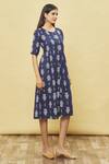 Buy_Samyukta Singhania_Blue Cotton Lotus Print Dress_Online_at_Aza_Fashions