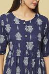 Samyukta Singhania_Blue Cotton Lotus Print Dress_at_Aza_Fashions