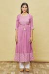 Samyukta Singhania_Purple Rayon Foil Print Kurta_at_Aza_Fashions