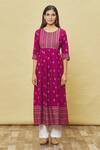 Samyukta Singhania_Wine Rayon Geometric Print Anarkali_at_Aza_Fashions
