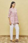 Samyukta Singhania_Pink Cotton Bouquet Print Short Kurta_Online_at_Aza_Fashions