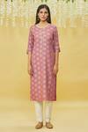 Samyukta Singhania_Wine Rayon Lotus Print Kurta_Online_at_Aza_Fashions