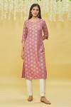 Shop_Samyukta Singhania_Wine Rayon Lotus Print Kurta_Online_at_Aza_Fashions