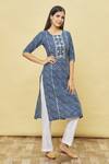 Shop_Samyukta Singhania_Blue Cotton Stripe Print Kurta_Online_at_Aza_Fashions