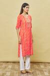 Samyukta Singhania_Orange Cotton Placket Embroidered Kurta_Online_at_Aza_Fashions