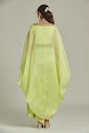Shop_Anamika Khanna_Green Organza Embroidered Thread Cape Open Work Draped Skirt Set _at_Aza_Fashions