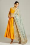 Shop_Anamika Khanna_Yellow Silk Embroidered Sequin Round Zardozi Anarkali Churidar Set _Online_at_Aza_Fashions