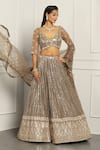 Buy_MeenaGurnam_Grey Georgette Zari Embroidered Plunged V Sequin Lehenga Set_Online_at_Aza_Fashions