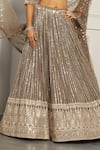 Shop_MeenaGurnam_Grey Georgette Zari Embroidered Plunged V Sequin Lehenga Set_Online_at_Aza_Fashions