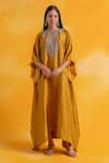 Buy_Pairaahan_Yellow Premium Silk Embroidery Floral Round Bloom Yoke Kaftan _at_Aza_Fashions