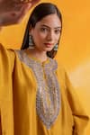 Buy_Pairaahan_Yellow Premium Silk Embroidery Floral Round Bloom Yoke Kaftan _Online_at_Aza_Fashions