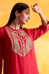 Shop_Pairaahan_Red Kurta Premium Silk Embroidery Wildflora Bloom Round Collar With Pant _Online_at_Aza_Fashions