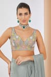 Neha Khullar_Green Chiffon Sequin Embroidered Solid Pre Draped Saree With Blouse For Women_Online_at_Aza_Fashions