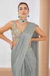 Buy_Neha Khullar_Green Chiffon Sequin Embroidered Solid Pre Draped Saree With Blouse For Women_Online_at_Aza_Fashions