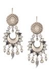 Shop_Sangeeta Boochra_Silver Plated Crystals Tribal Carved Work Chandbalis _at_Aza_Fashions