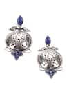Shop_Sangeeta Boochra_Blue Stones, Cut Work Vintage Embellished Earrings _at_Aza_Fashions