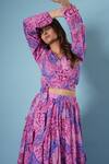 Vana Ethnics_Fuchsia Georgette Printed Paisley And Abstract V Tiered Lehenga & Blouse Set _Online_at_Aza_Fashions