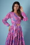 Buy_Vana Ethnics_Fuchsia Georgette Printed Paisley And Abstract V Tiered Lehenga & Blouse Set _Online_at_Aza_Fashions