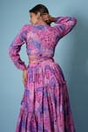 Shop_Vana Ethnics_Fuchsia Georgette Printed Paisley And Abstract V Tiered Lehenga & Blouse Set _Online_at_Aza_Fashions