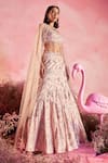 Buy_PARUL GANDHI_Pink Mesh Embroidery Sequins Square Flamingo Bridal Lehenga Set _at_Aza_Fashions