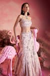 PARUL GANDHI_Pink Mesh Embroidery Sequins Square Flamingo Bridal Lehenga Set _Online_at_Aza_Fashions