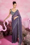 Buy_PARUL GANDHI_Purple Pure Organza Embroidery Sequins Galaxy Embellished Saree With Blouse _at_Aza_Fashions