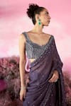 PARUL GANDHI_Purple Pure Organza Embroidery Sequins Galaxy Embellished Saree With Blouse _Online_at_Aza_Fashions