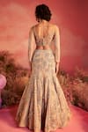 Shop_PARUL GANDHI_Beige Mesh Embroidery Sequins Foliage Swirl Embellished Bridal Lehenga Set _at_Aza_Fashions