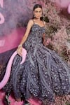 PARUL GANDHI_Purple Mesh Embroidery Crystals Myra Cosmo Helix Embellished Gown _Online_at_Aza_Fashions