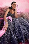 PARUL GANDHI_Purple Mesh Embroidery Crystals Myra Cosmo Helix Embellished Gown _at_Aza_Fashions