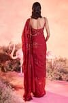 Shop_PARUL GANDHI_Red Satin Organza Embroidery Rose Bloom Embellished Saree With Corset Blouse _at_Aza_Fashions