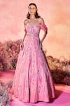 Buy_PARUL GANDHI_Pink Embroidery Pearls Off Shoulder Serina Sequin Swirl Embellished Gown _at_Aza_Fashions