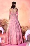 Shop_PARUL GANDHI_Pink Embroidery Pearls Off Shoulder Serina Sequin Swirl Embellished Gown _at_Aza_Fashions