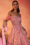 Buy_PARUL GANDHI_Pink Embroidery Pearls Off Shoulder Serina Sequin Swirl Embellished Gown _Online_at_Aza_Fashions