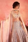 Buy_PARUL GANDHI_Peach Mesh Embroidery Sequins Serina Floral Vine Bridal Lehenga Set _Online_at_Aza_Fashions